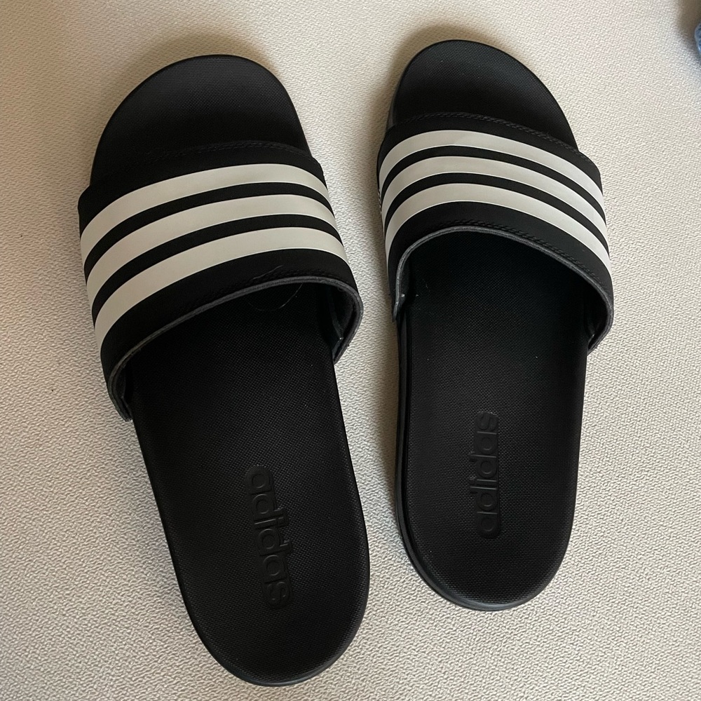Adidas black & white sport slides
